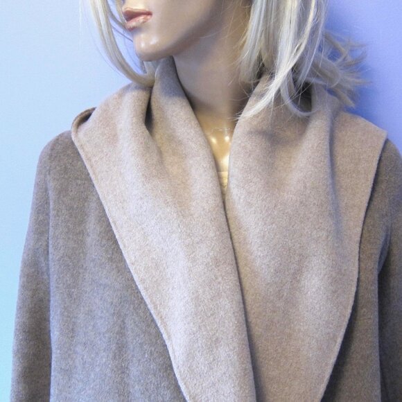 VINCE BROWN TAUPE DOUBLE FACE WOOL COCOON HOODED COAT - Picture 6 of 12